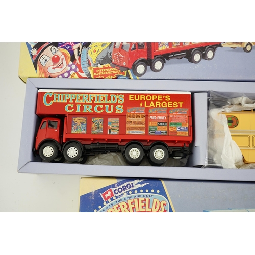 304 - Six boxed Corgi Classics Chipperfields Circus vehicles including; a Scammell Highwayman and trailer,... 