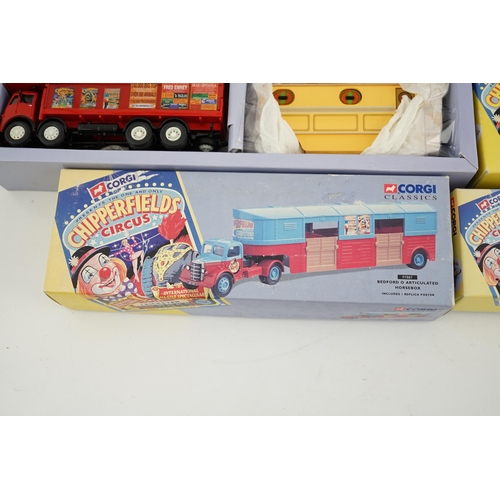 304 - Six boxed Corgi Classics Chipperfields Circus vehicles including; a Scammell Highwayman and trailer,... 