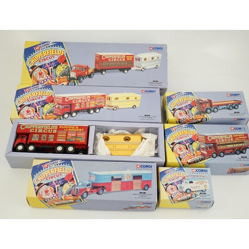 304 - Six boxed Corgi Classics Chipperfields Circus vehicles including; a Scammell Highwayman and trailer,... 