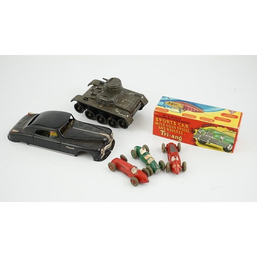 309 - Eleven tinplate and diecast vehicles by Dinky Toys, Tri-ang, Gama, etc., including a Primal Arnold t... 