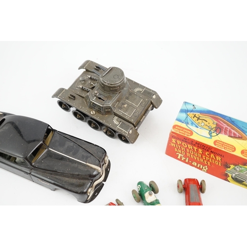 309 - Eleven tinplate and diecast vehicles by Dinky Toys, Tri-ang, Gama, etc., including a Primal Arnold t... 