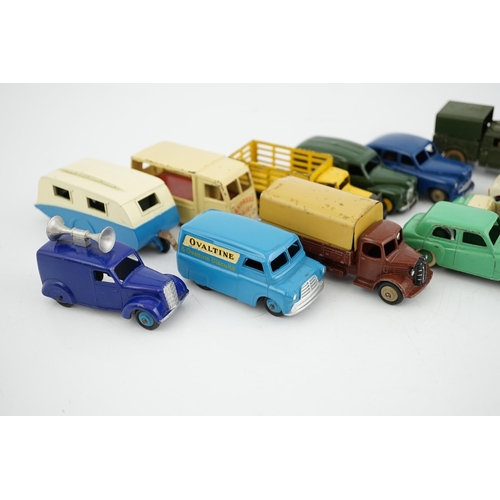 321 - Twelve Dinky Toys, including; Austin van, Vanguard, Market Gardeners wagon, Hillman Minx, MG Midget... 