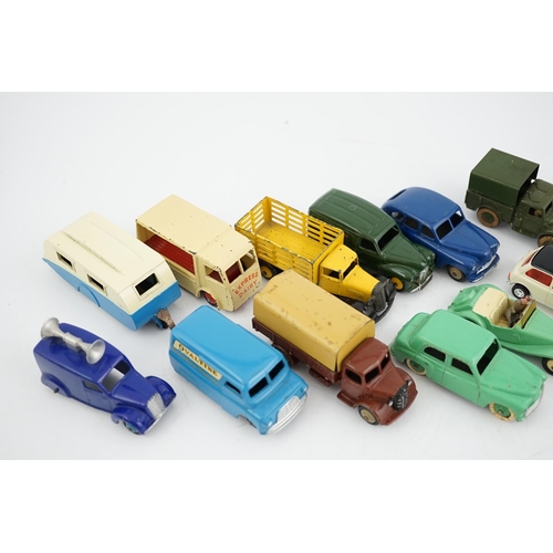 321 - Twelve Dinky Toys, including; Austin van, Vanguard, Market Gardeners wagon, Hillman Minx, MG Midget... 