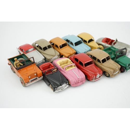 322 - Twelve Dinky Toys, including; Austin Somerset, Triumph, Ford Zephyr, Morris Oxford, Vanguard, Simca ... 