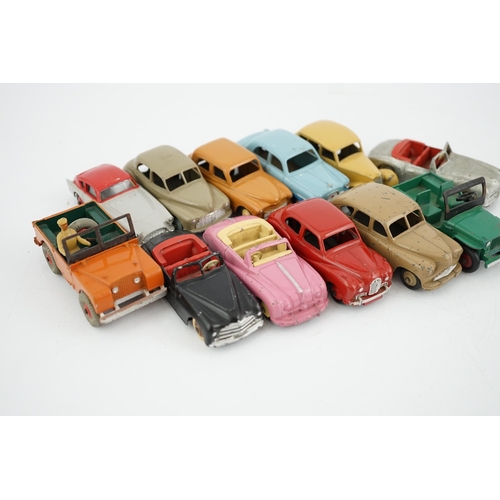 322 - Twelve Dinky Toys, including; Austin Somerset, Triumph, Ford Zephyr, Morris Oxford, Vanguard, Simca ... 