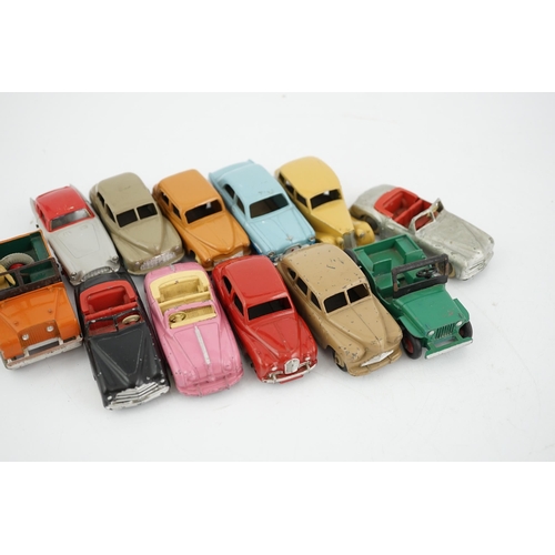 322 - Twelve Dinky Toys, including; Austin Somerset, Triumph, Ford Zephyr, Morris Oxford, Vanguard, Simca ... 