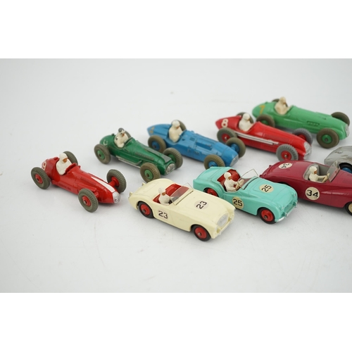 323 - Nine Dinky Toys racing cars, including; Austin Healey, Triumph TR2, Sunbeam Alpine, Aston Martin, HW... 