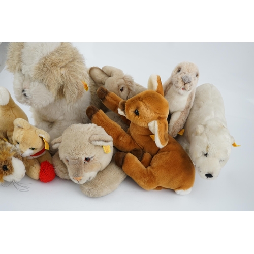 341 - Ten assorted Steiff yellow tag animals, two yellow tag bears, together with Steiff catalogues