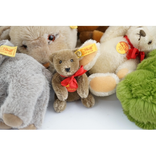 341 - Ten assorted Steiff yellow tag animals, two yellow tag bears, together with Steiff catalogues