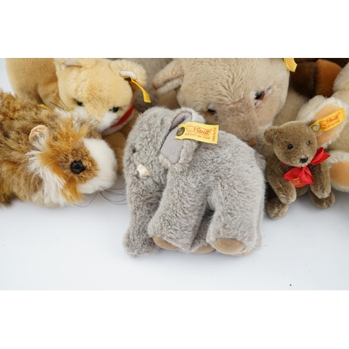 341 - Ten assorted Steiff yellow tag animals, two yellow tag bears, together with Steiff catalogues