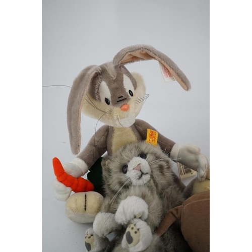 342 - Steiff toys including a Bugs Bunny, two yellow tag bears and a black club bear (7)