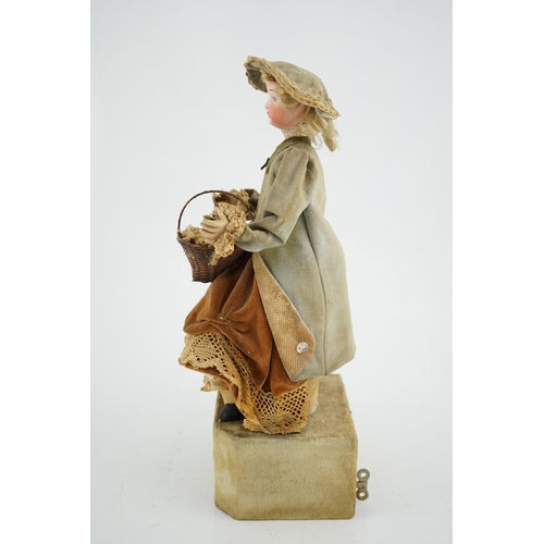 355 - A German automaton of a flower seller, 39cm high