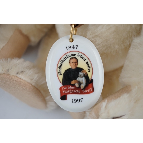 363 - White label bear 1926, 1997 white bear, 150 years of Steiff, white label Petsy chest label missing w... 