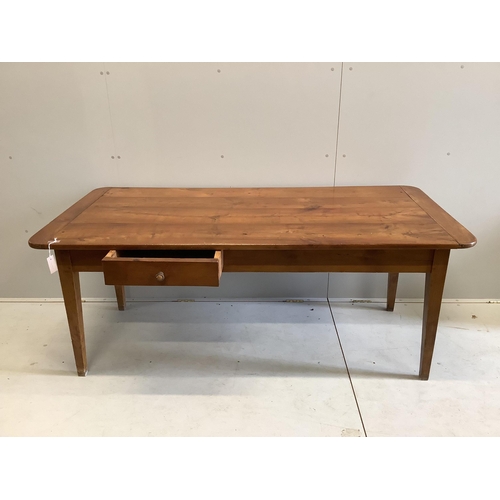 41 - A 19th century French rectangular cherry two drawer kitchen table, width 178cm, depth 84cm, height 7... 