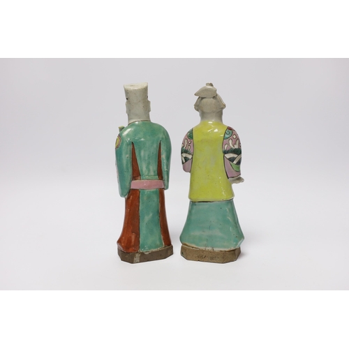 418 - Two late 18th century Chinese enamelled porcelain figures of immortals, 19cm high