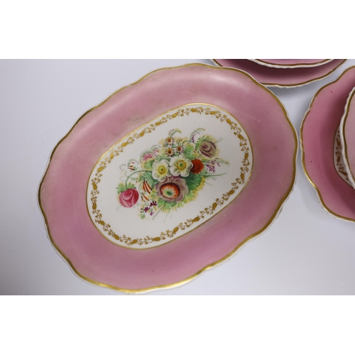 422 - A seven piece dessert set, floral painted, impressed anchor mark