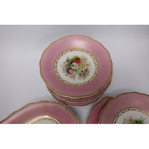 422 - A seven piece dessert set, floral painted, impressed anchor mark