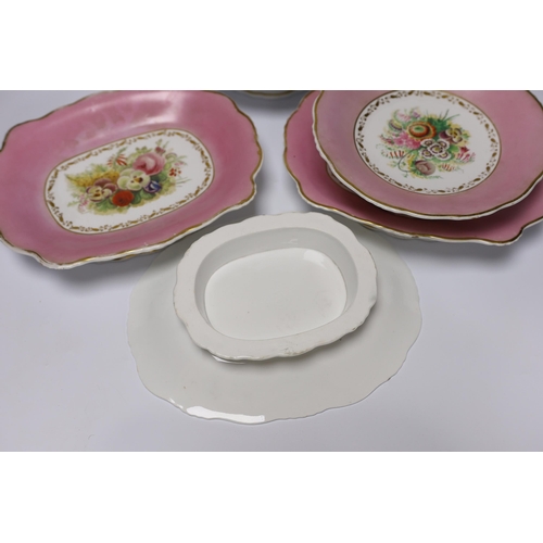 422 - A seven piece dessert set, floral painted, impressed anchor mark