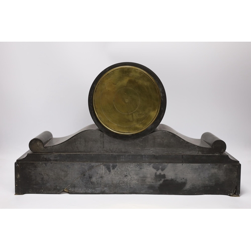 425 - A 19th century French polished black slate mantel clock, 50cm wide