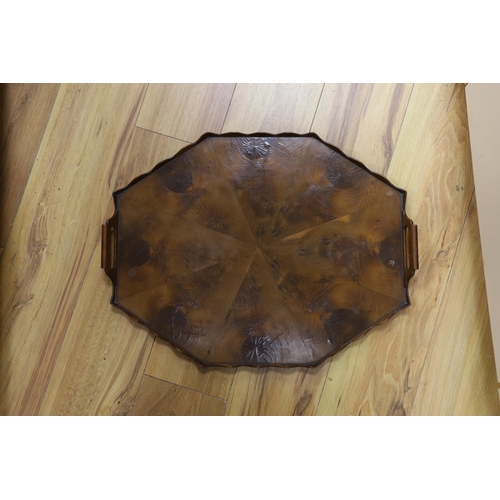 426 - A 19th century walnut veneered drinks tray, with raised gallery border, 56.5cm