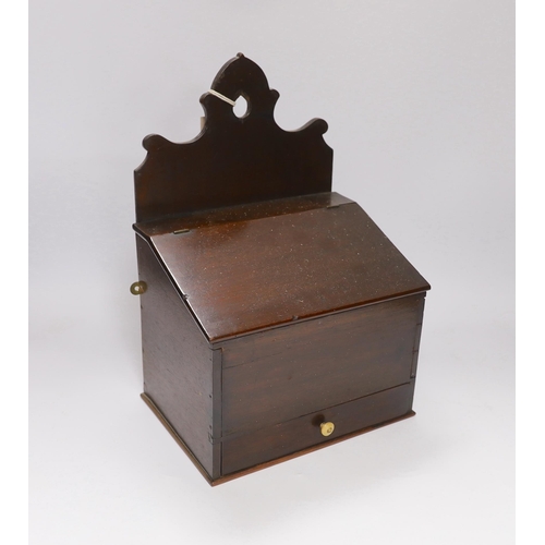 429 - A late 18th century mahogany candle box, fitted small drawer and hinged lid, 36cm