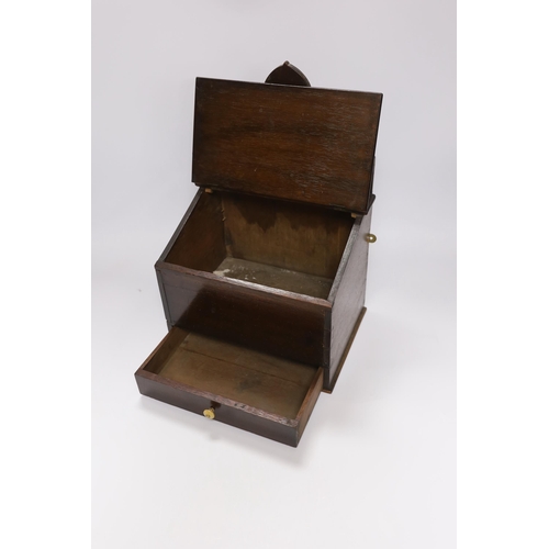 429 - A late 18th century mahogany candle box, fitted small drawer and hinged lid, 36cm