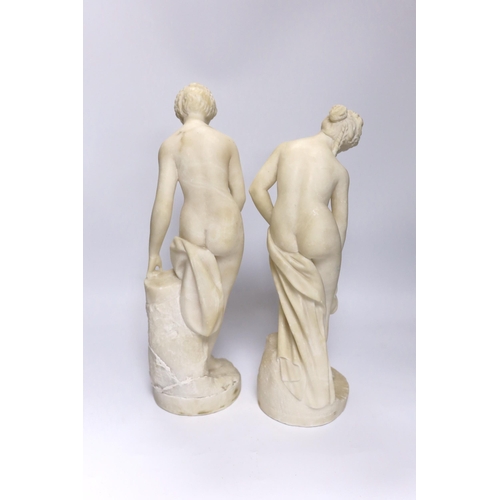 435 - A pair of early 20th century Italian alabaster figures, 38cm