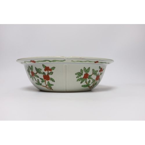 445 - A Chinese famille verte bowl, Wanli mark but later, 27cm diameter