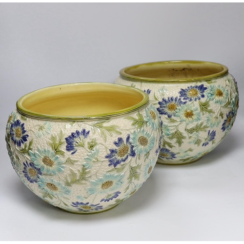 447 - A pair of Burmantofts faience floral jardinières, c.1900, 23cm