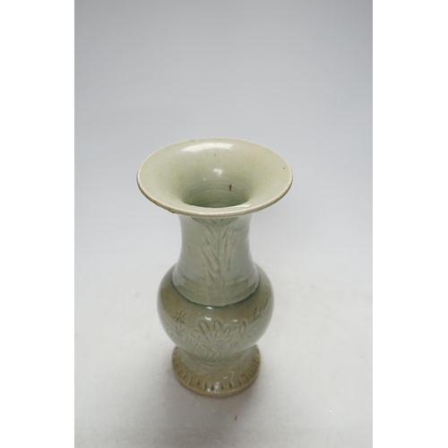 456 - A Chinese celadon small yen-yen vase, probably Yuan dynasty, 23cm