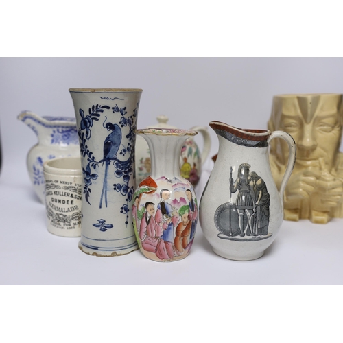 457 - A mixed collection of porcelain to include a pair of transfer printed blue and white verse plates, M... 