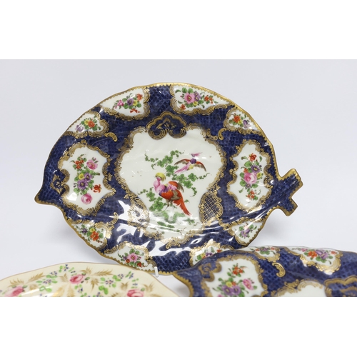 463 - A pair of Samson Worcester style scale blue dishes, a Worcester fruit painted tea bowl and saucer, c... 