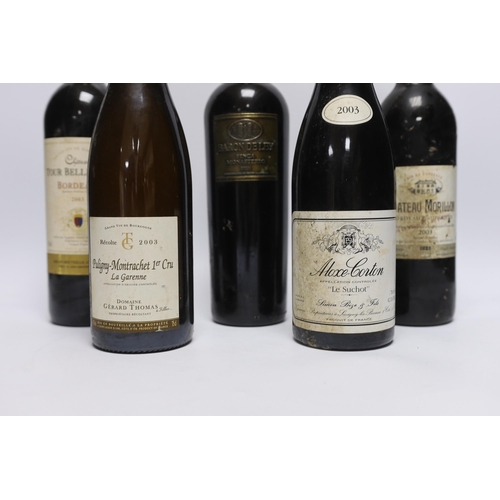 464 - Six bottles of red wine - two bottles of Chateau Tour Bellegrave 2003, a bottle of Baron De Ley Rioj... 