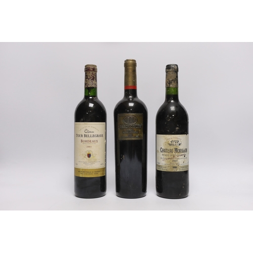 464 - Six bottles of red wine - two bottles of Chateau Tour Bellegrave 2003, a bottle of Baron De Ley Rioj... 