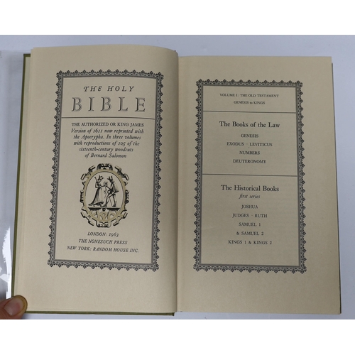 470 - ° ° The Nonesuch Press, "The Holy Bible" in three vols., pub. 1963 to include 105 woodcuts... 