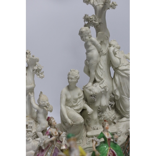 471 - Two late 18th century biscuit figural centrepieces, six figurines and another, tallest 40cm