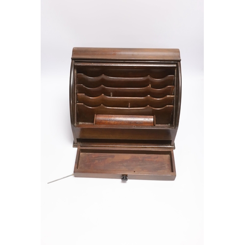 476 - A tambour stationery box and a walnut writing slope, widest 34.5cm