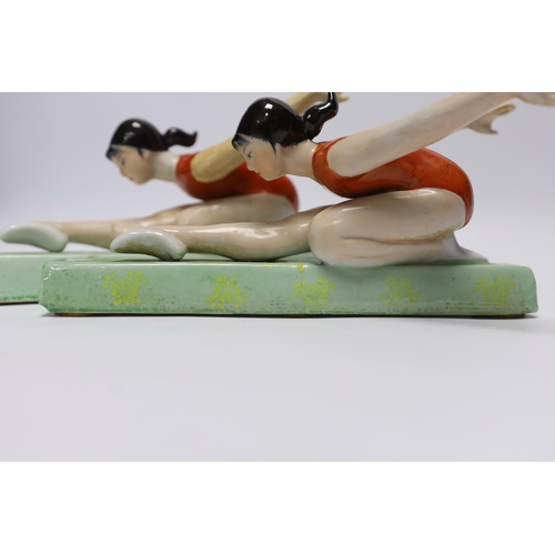 487 - A pair of Chinese Cultural Revolution figures of ballerinas, 23.5cm long