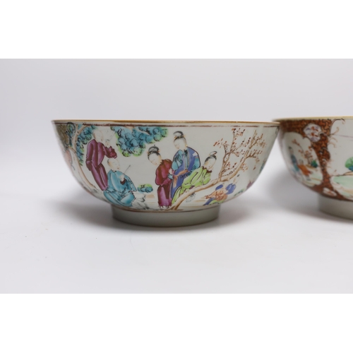 488 - Two 18th century Chinese export famille rose bowls, largest 23cm diameter