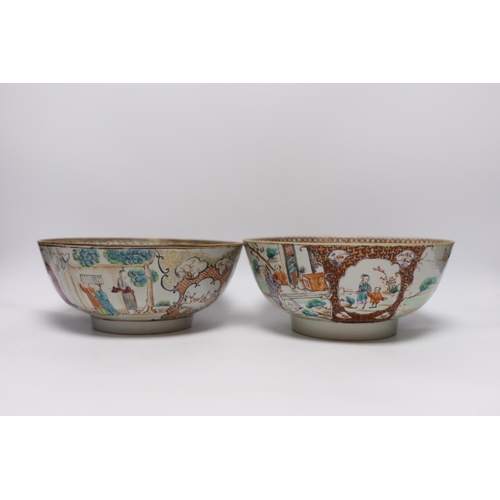 488 - Two 18th century Chinese export famille rose bowls, largest 23cm diameter