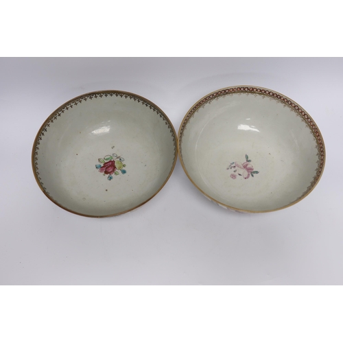 488 - Two 18th century Chinese export famille rose bowls, largest 23cm diameter