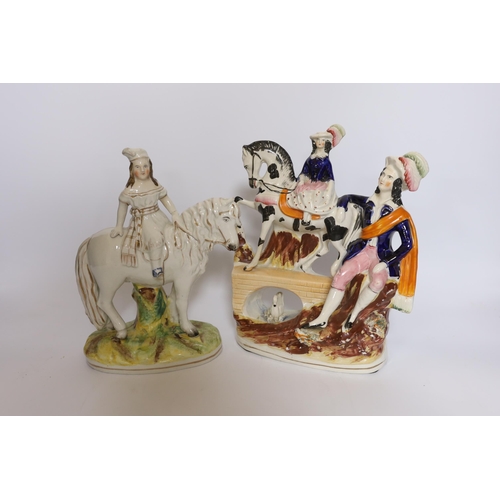 496 - A rare Staffordshire horse group, a Princess Royal and pony group, a Palissy ware vase and a pair of... 