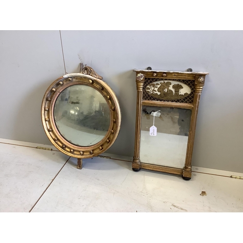 5 - A Regency giltwood pier mirror, inset verre eglomise panel depicting 'Harvest', height 58cm together... 