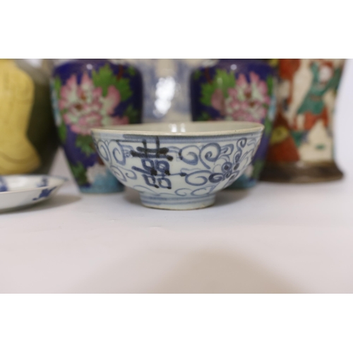 512 - Mixed Chinese and Japanese ceramics including pair of cloisonné vases, a blue and white dish and a c... 