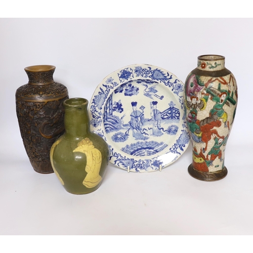 512 - Mixed Chinese and Japanese ceramics including pair of cloisonné vases, a blue and white dish and a c... 