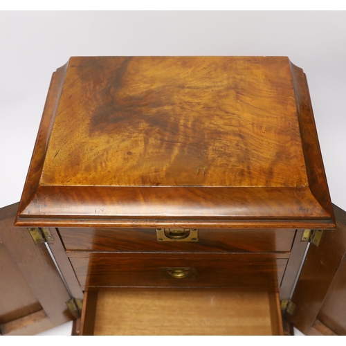 526 - A small Victorian three drawer walnut cabinet, together with a mahogany tea caddy, cabinet 35.5cm x ... 