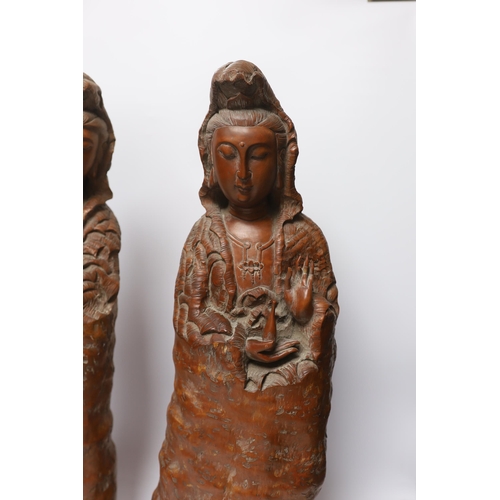 528 - Two large Chinese rootwood figures of Guanyin, 57cm high