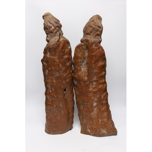 528 - Two large Chinese rootwood figures of Guanyin, 57cm high