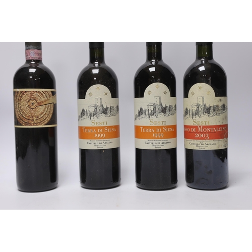 529 - Ten bottles of red wine including three Rossi Di Montalcino 2003, four bottles of Terra Di Siena 199... 