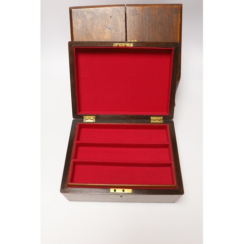 530 - Three boxes; a miniature Polyphon, a stationery box and an inlaid jewellery box, stationery box 26cm... 